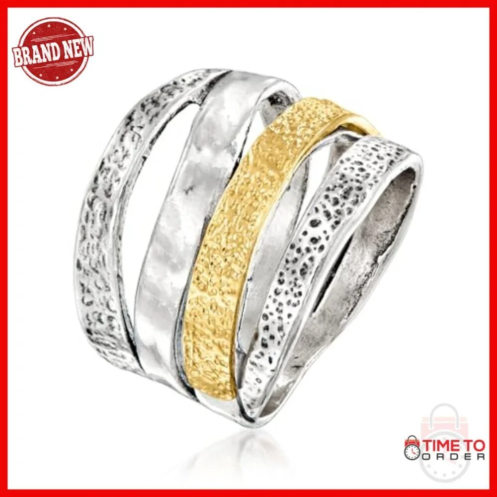 Sterling Silver Gold Overlay Multi-Row Statement Ring Size 9